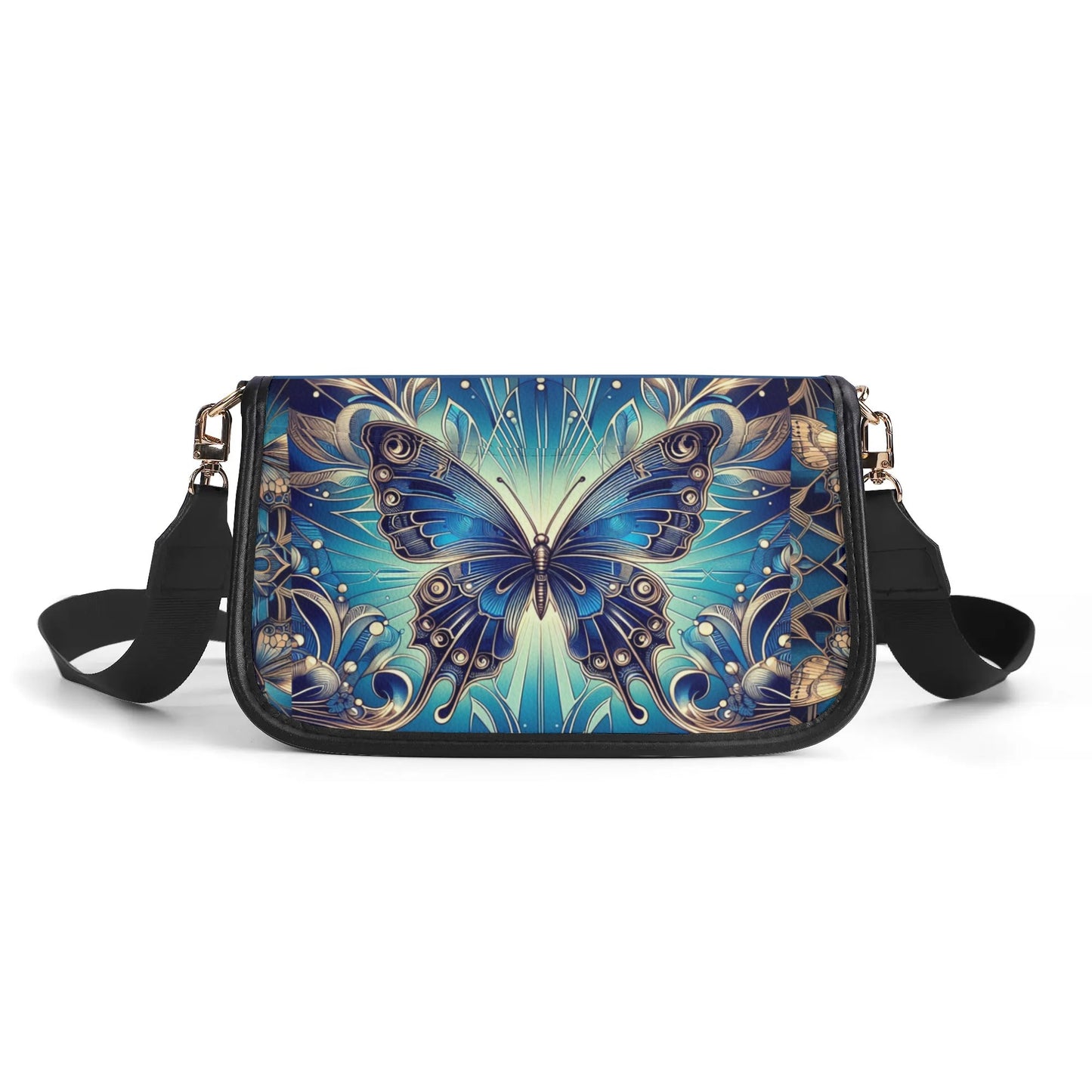 Womens Blue Butterfly Faux Leather Bag