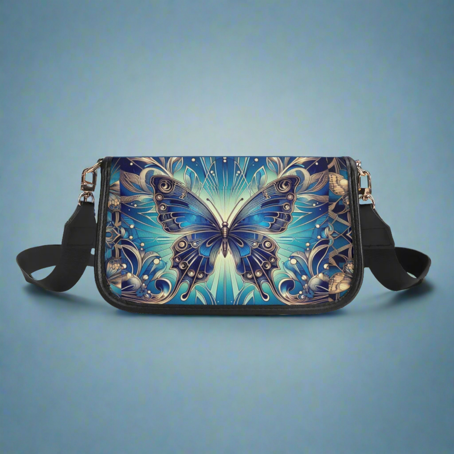 Womens Blue Butterfly Faux Leather Bag