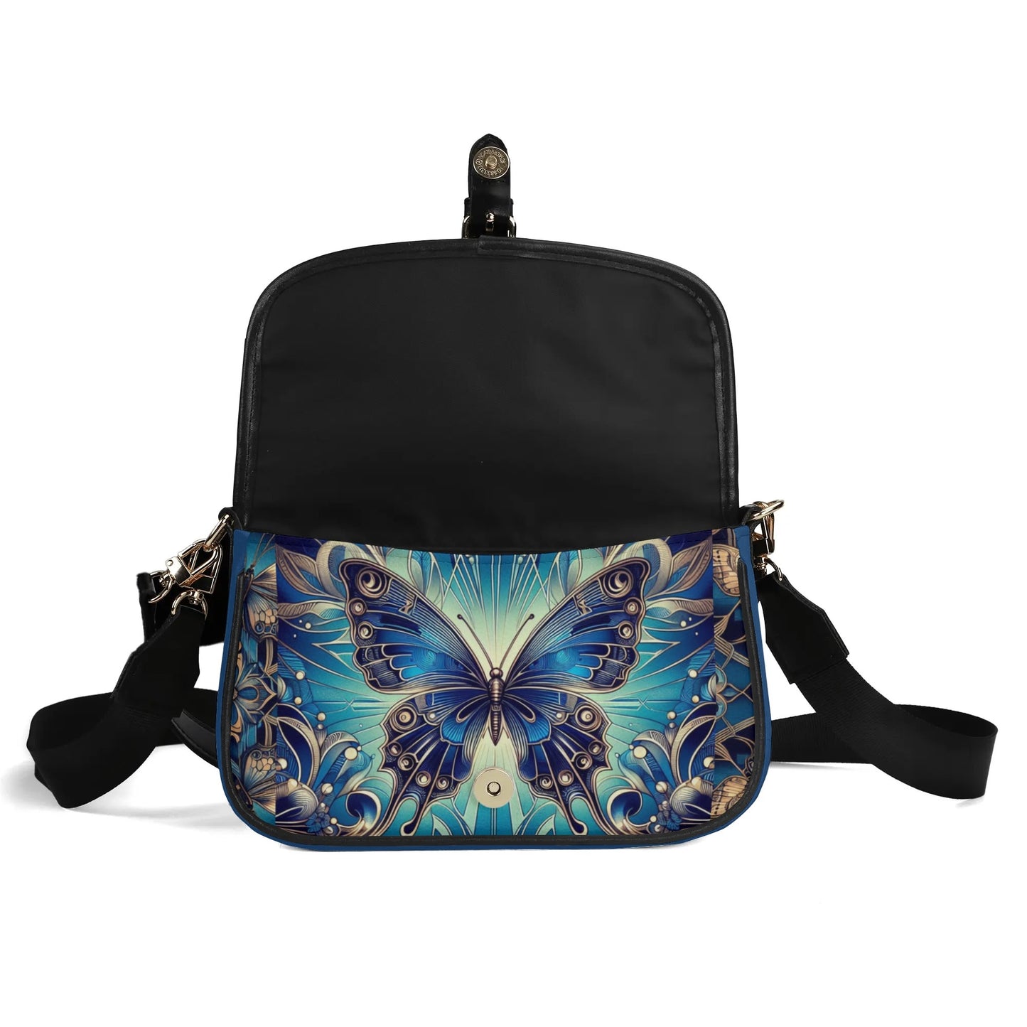 Womens Blue Butterfly Faux Leather Bag