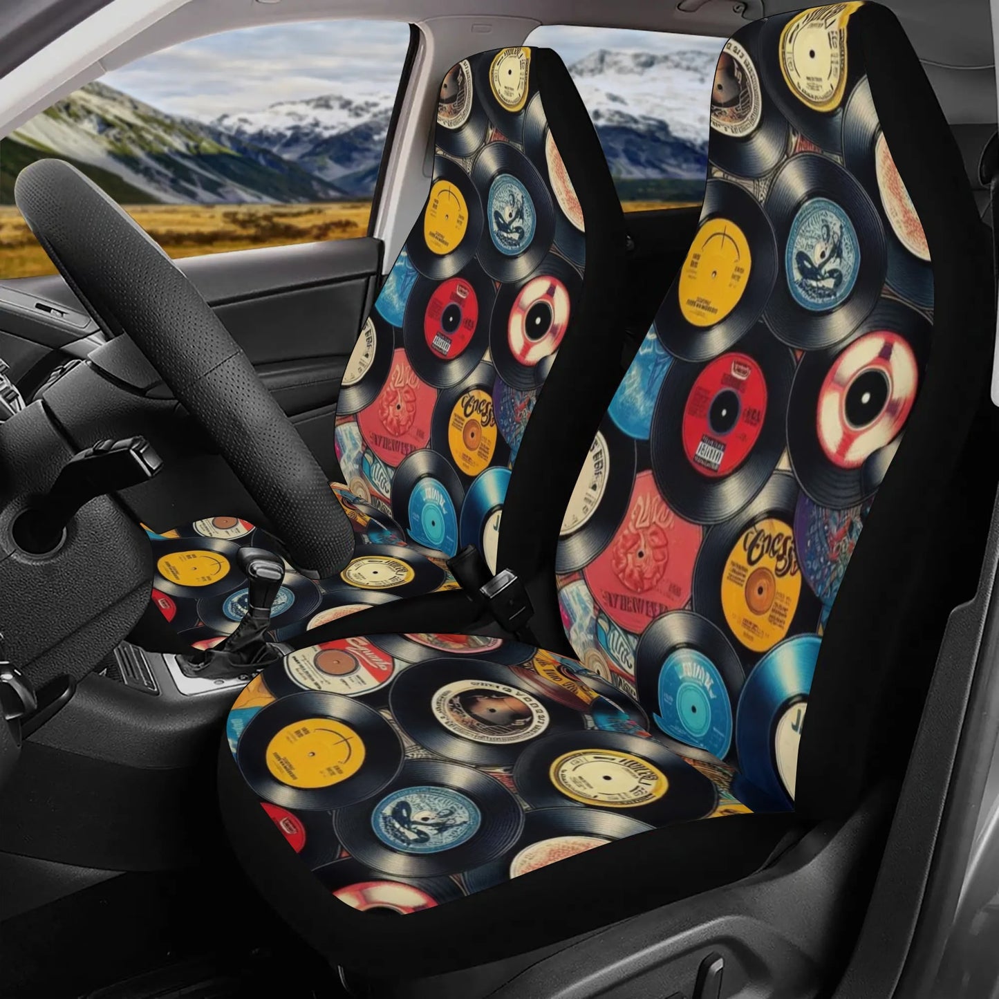 Assorted Vinyl Records Car Seat Cover Set