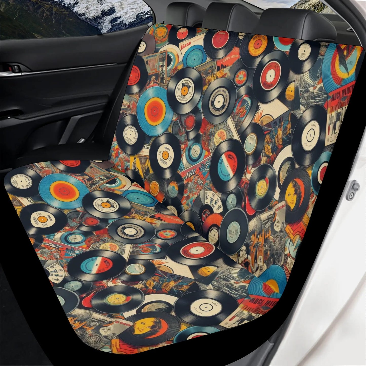 Assorted Vinyl Records Car Seat Cover Set