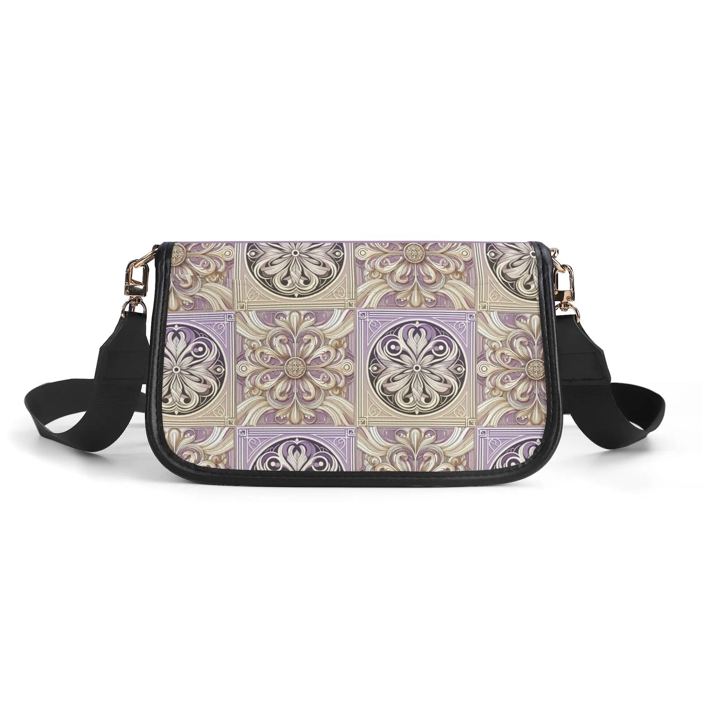 Elegant Decorative Lavender Cream Crossbody Bag - Stylish PU Leather, Adjustable Straps