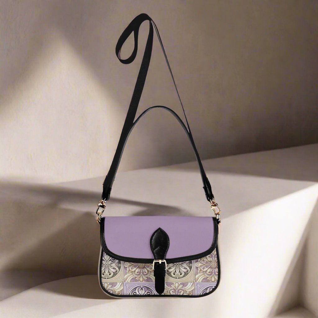 Elegant Decorative Lavender Cream Crossbody Bag - Stylish PU Leather, Adjustable Straps