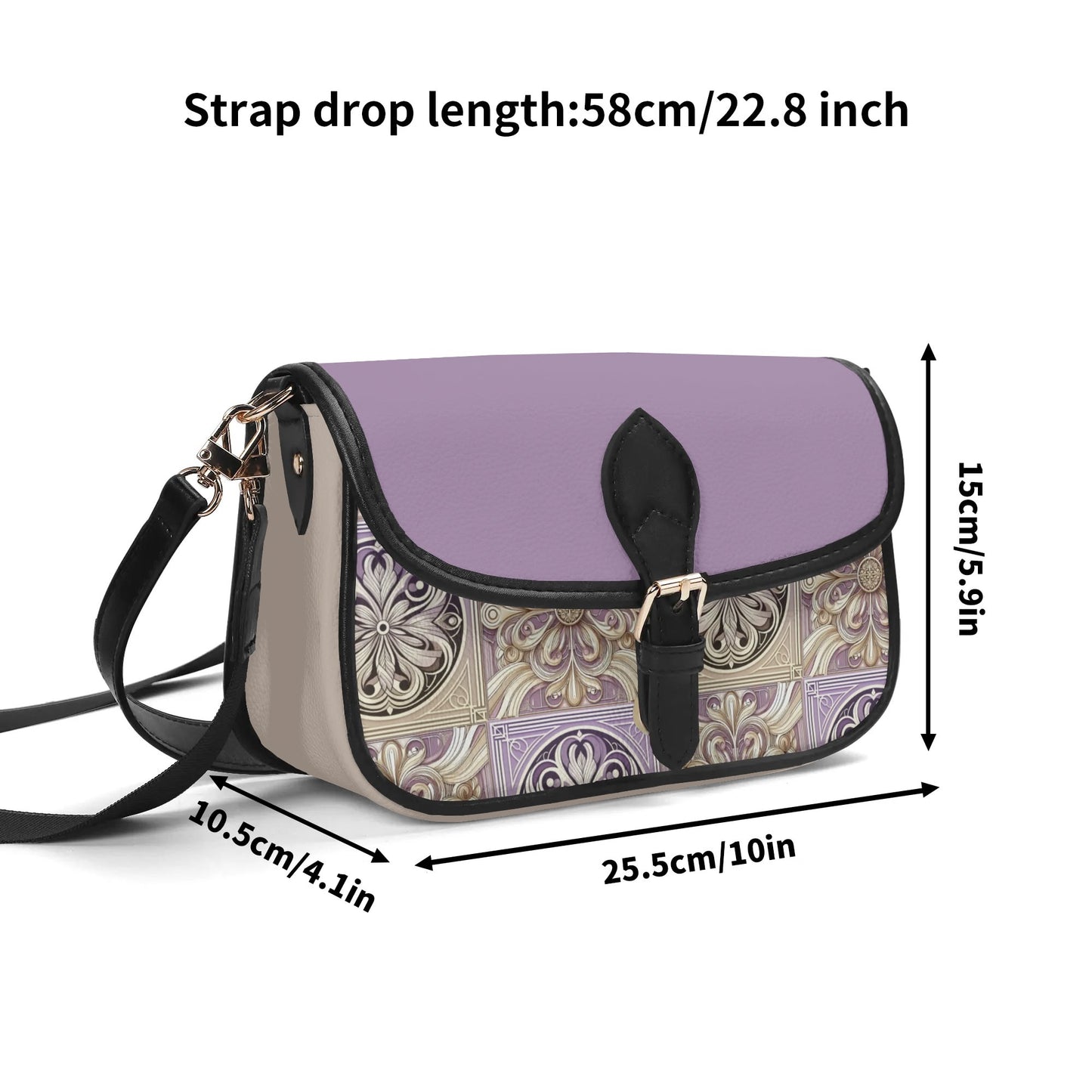 Elegant Decorative Lavender Cream Crossbody Bag - Stylish PU Leather, Adjustable Straps