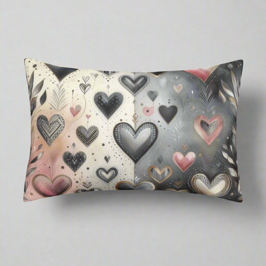 Ebony Chrome Rectangular Floral Hearts Pillow Case