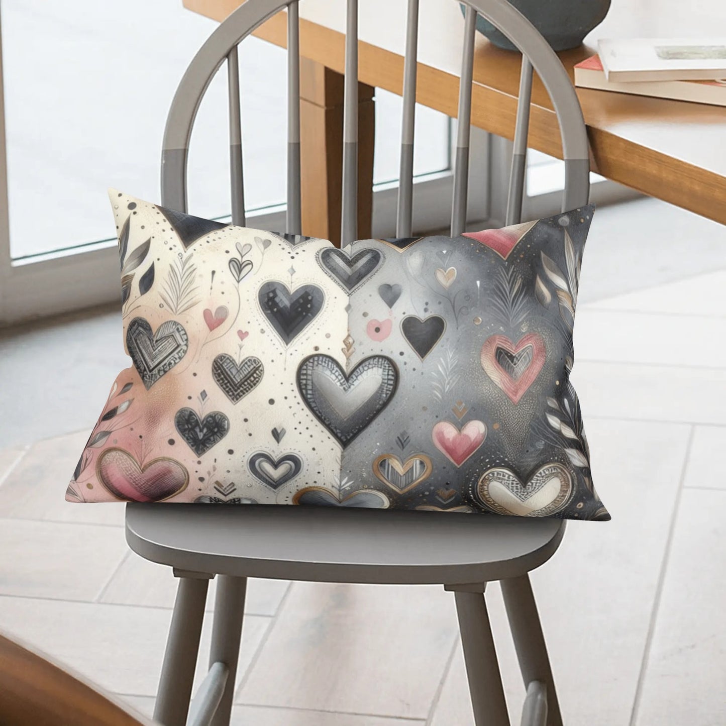 Ebony Chrome Rectangular Floral Hearts Pillow Case