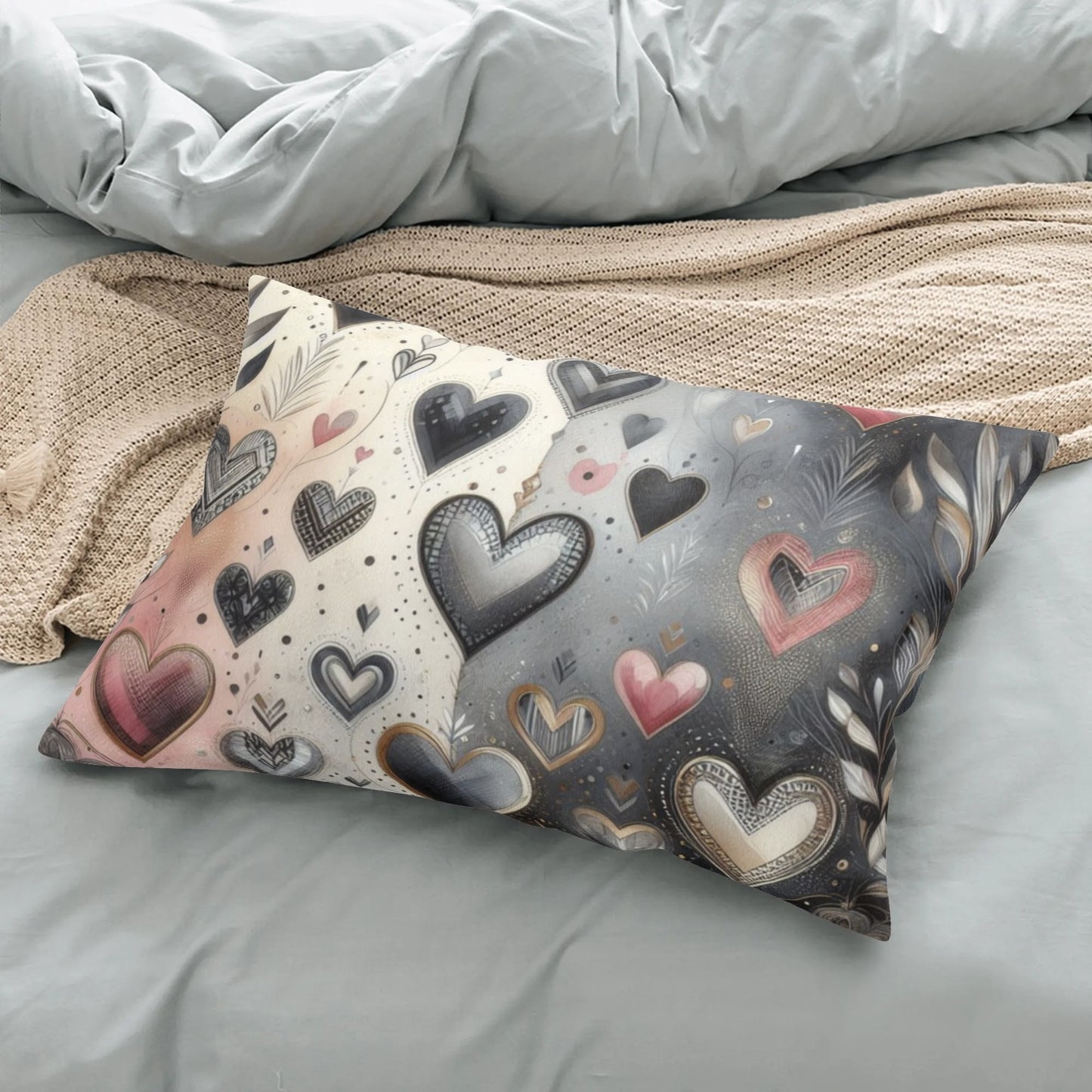 Ebony Chrome Rectangular Floral Hearts Pillow Case