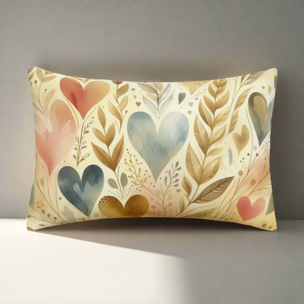 Golden Floral Hearts Rectangular Pillow Case