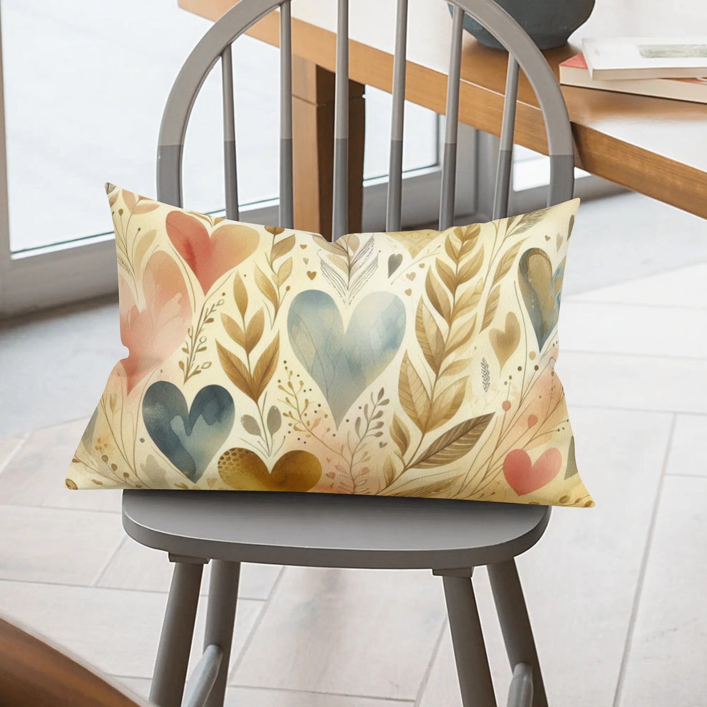 Golden Floral Hearts Rectangular Pillow Case