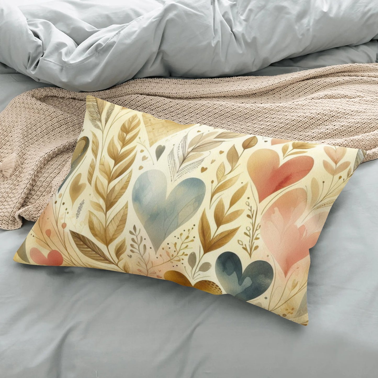 Golden Floral Hearts Rectangular Pillow Case