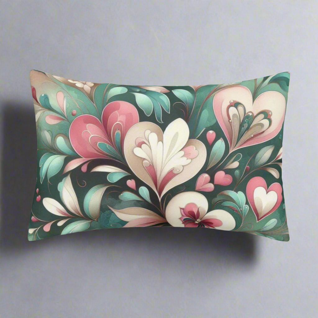 Emerald Green Floral Hearts Pillow Case