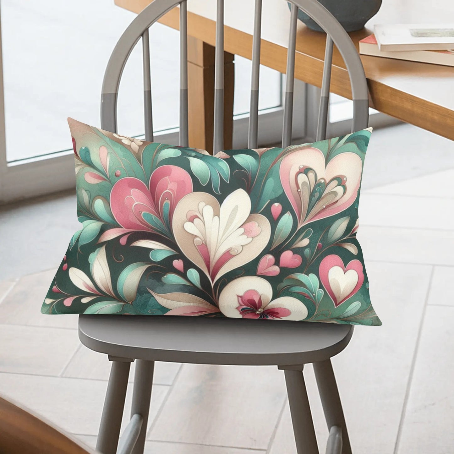 Emerald Green Floral Hearts Pillow Case