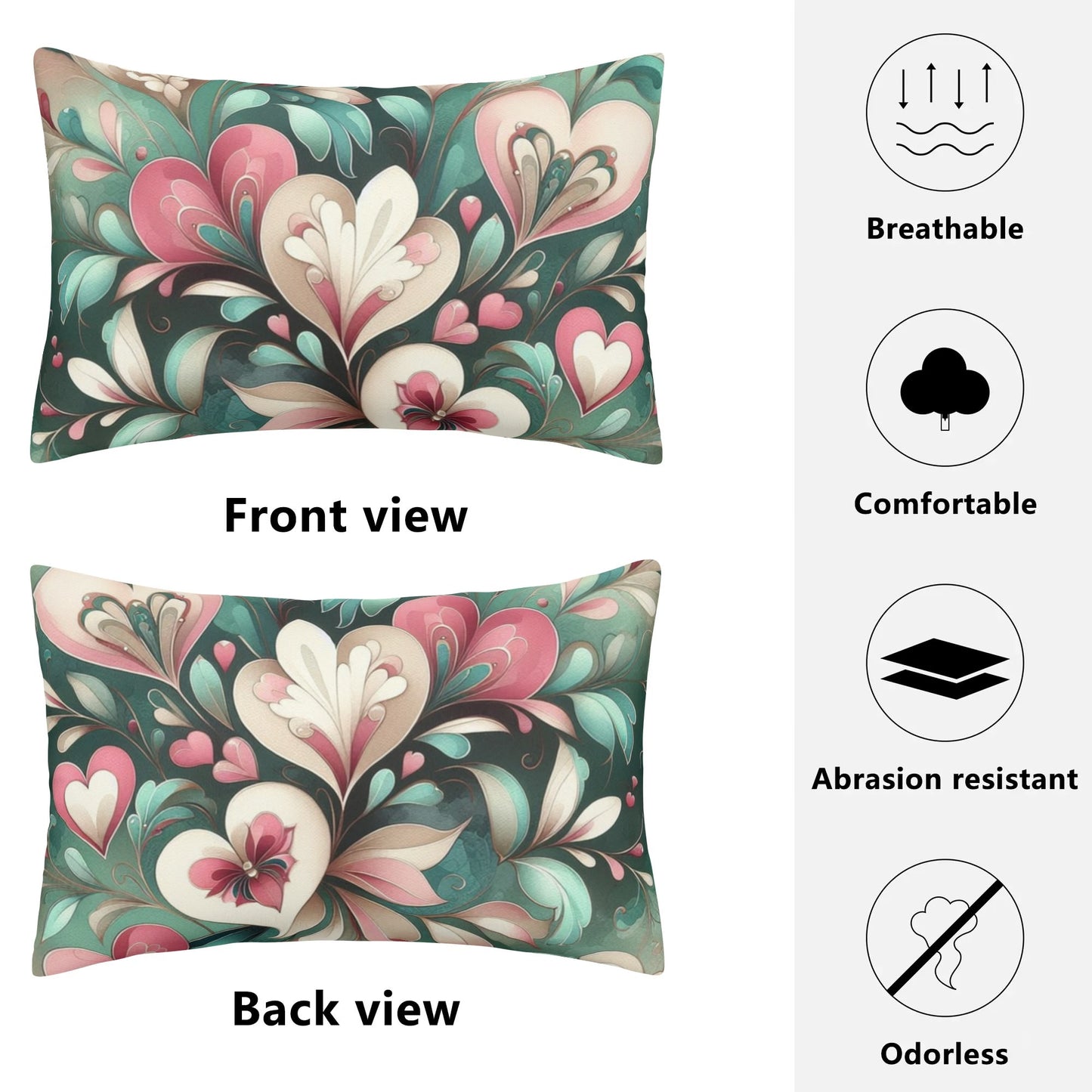 Emerald Green Floral Hearts Pillow Case