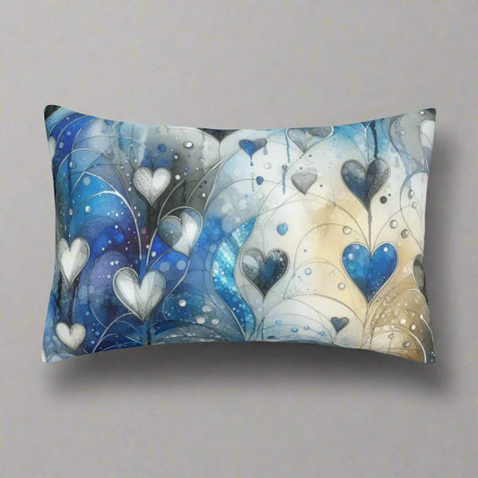 Cobalt Blue Floral Hearts Rectangular Pillow Case