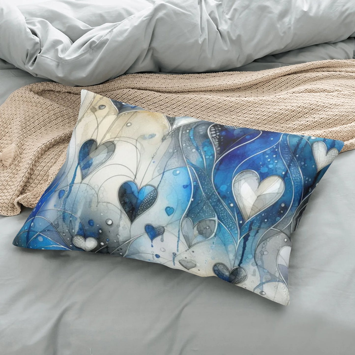 Cobalt Blue Floral Hearts Rectangular Pillow Case