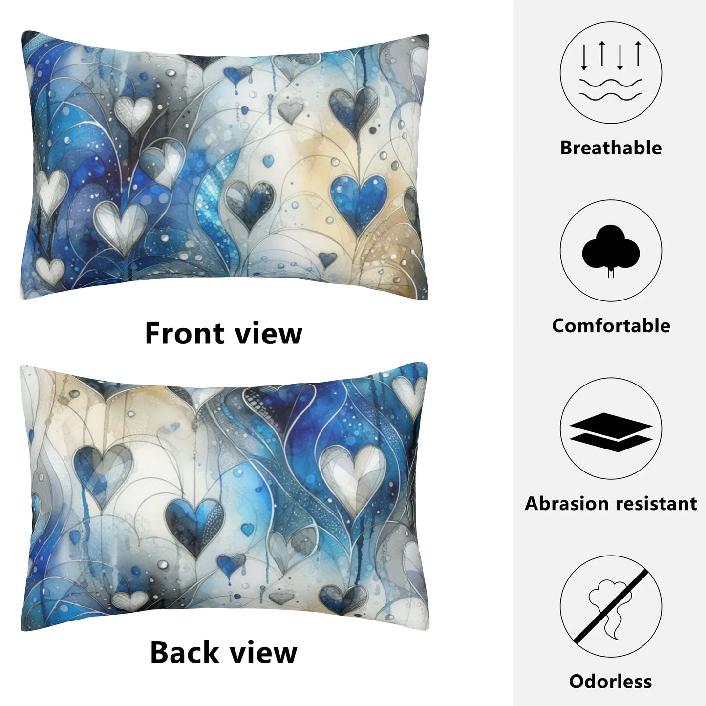 Cobalt Blue Floral Hearts Rectangular Pillow Case