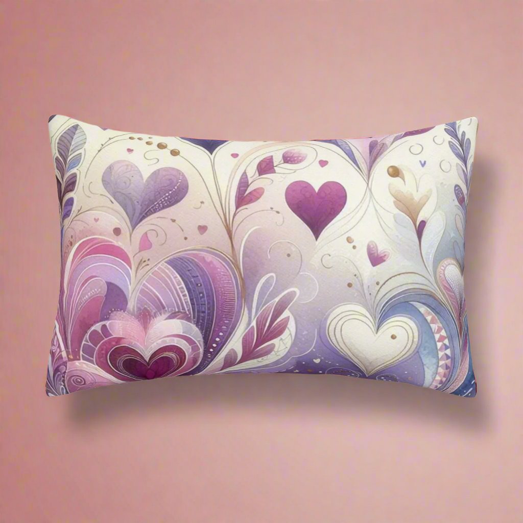 Violet Floral Hearts Rectangular Pillow Case