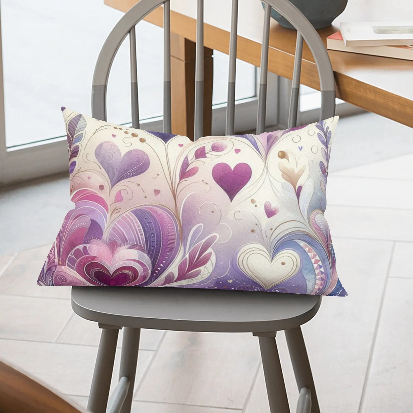 Violet Floral Hearts Rectangular Pillow Case