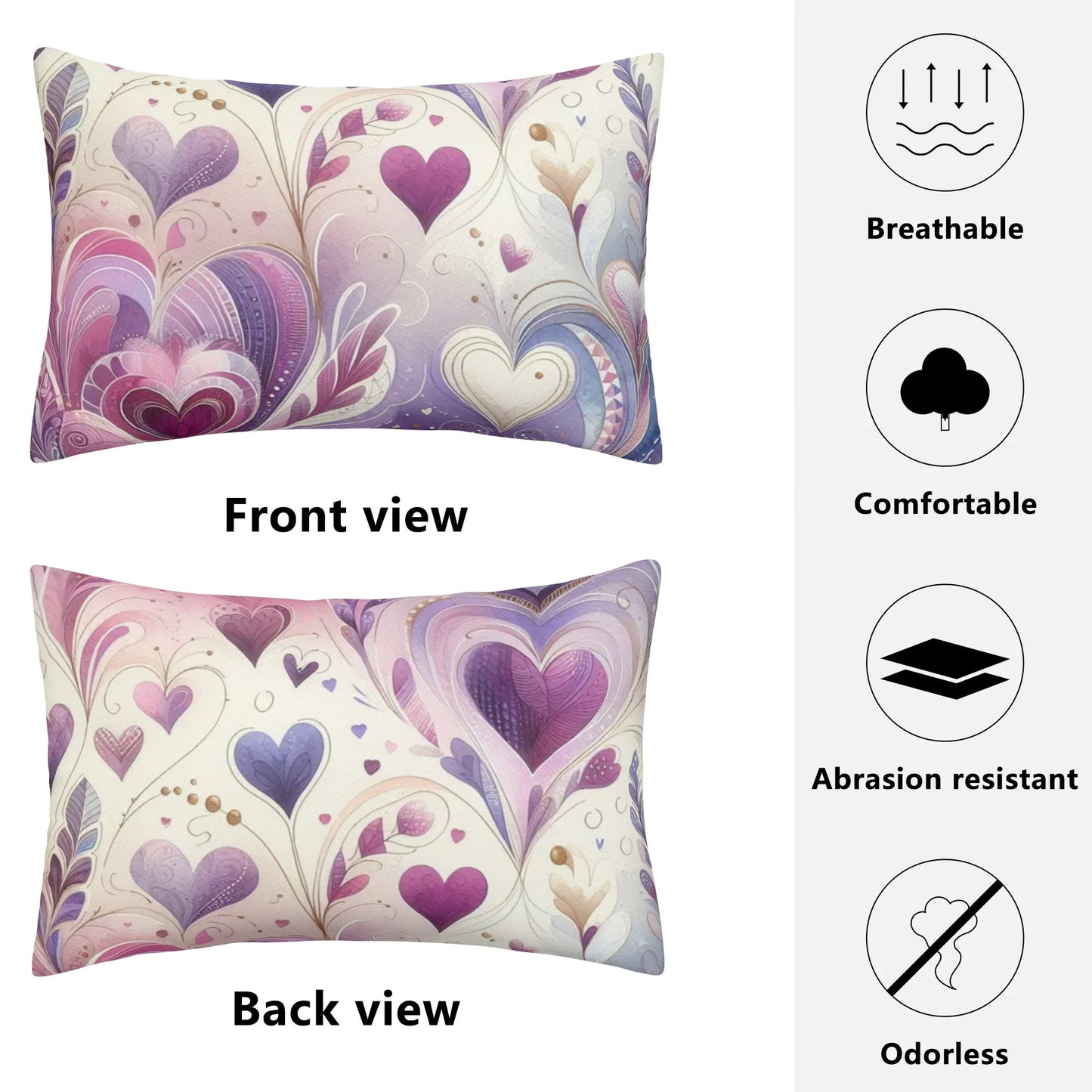 Violet Floral Hearts Rectangular Pillow Case