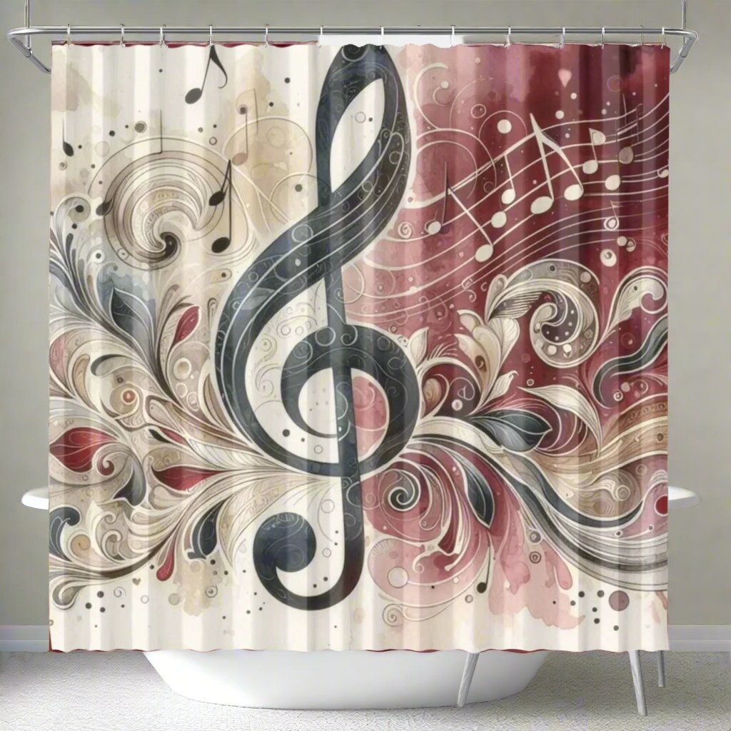 Burgundy Treble Clef Shower Curtain