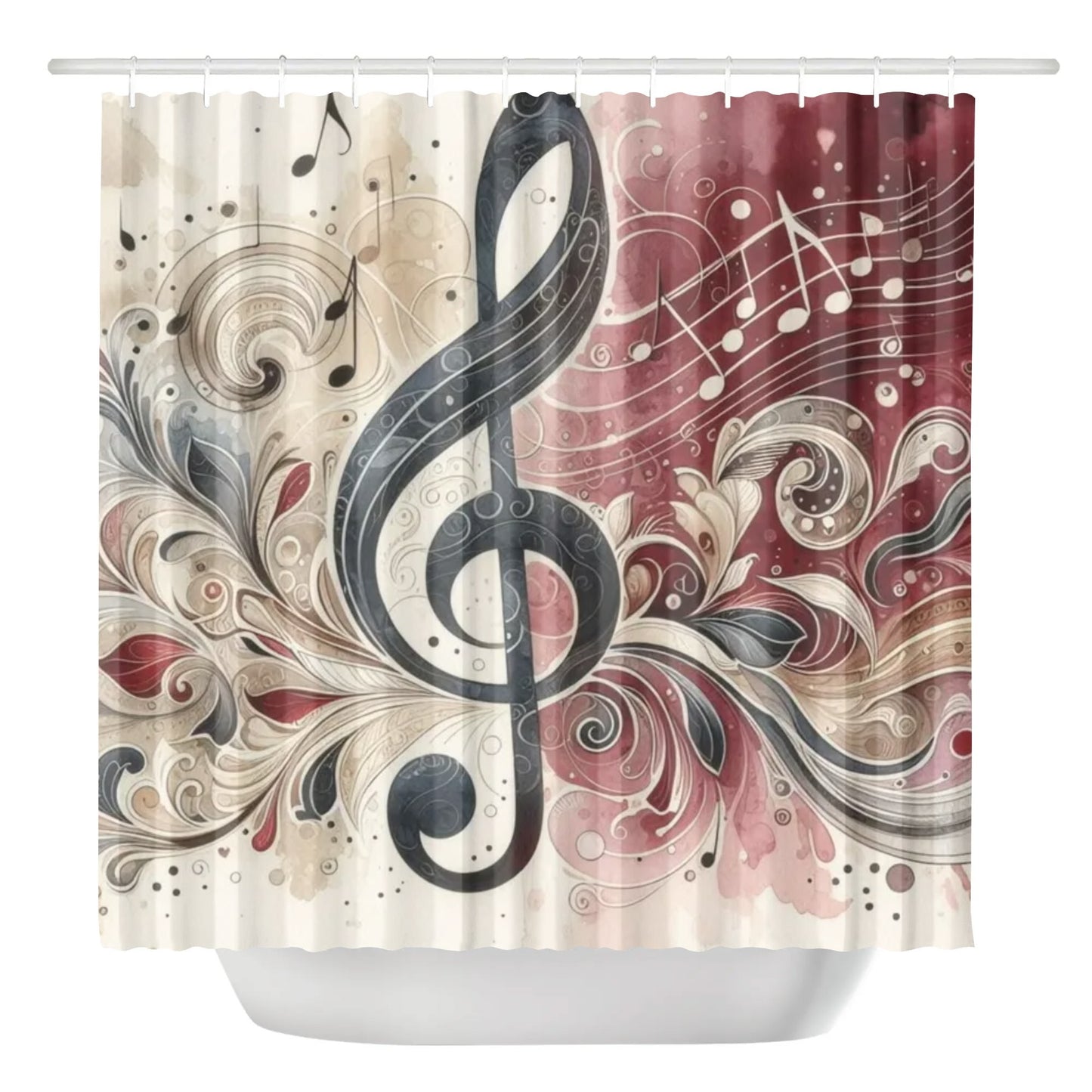 Burgundy Treble Clef Shower Curtain