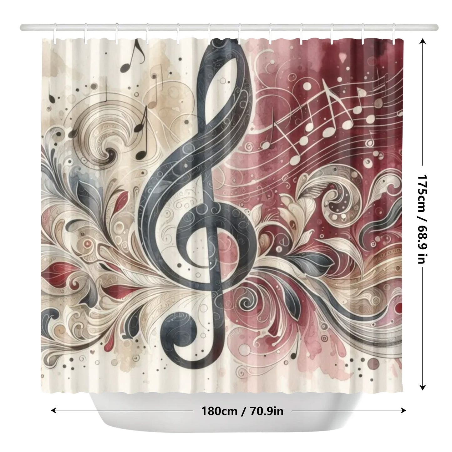 Burgundy Treble Clef Shower Curtain