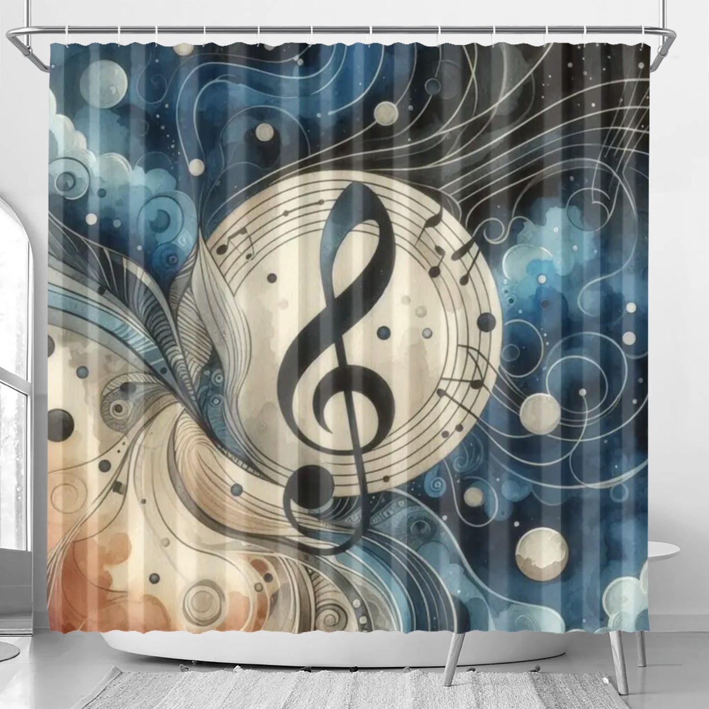 Billowing Blue Treble Clef Shower Curtain