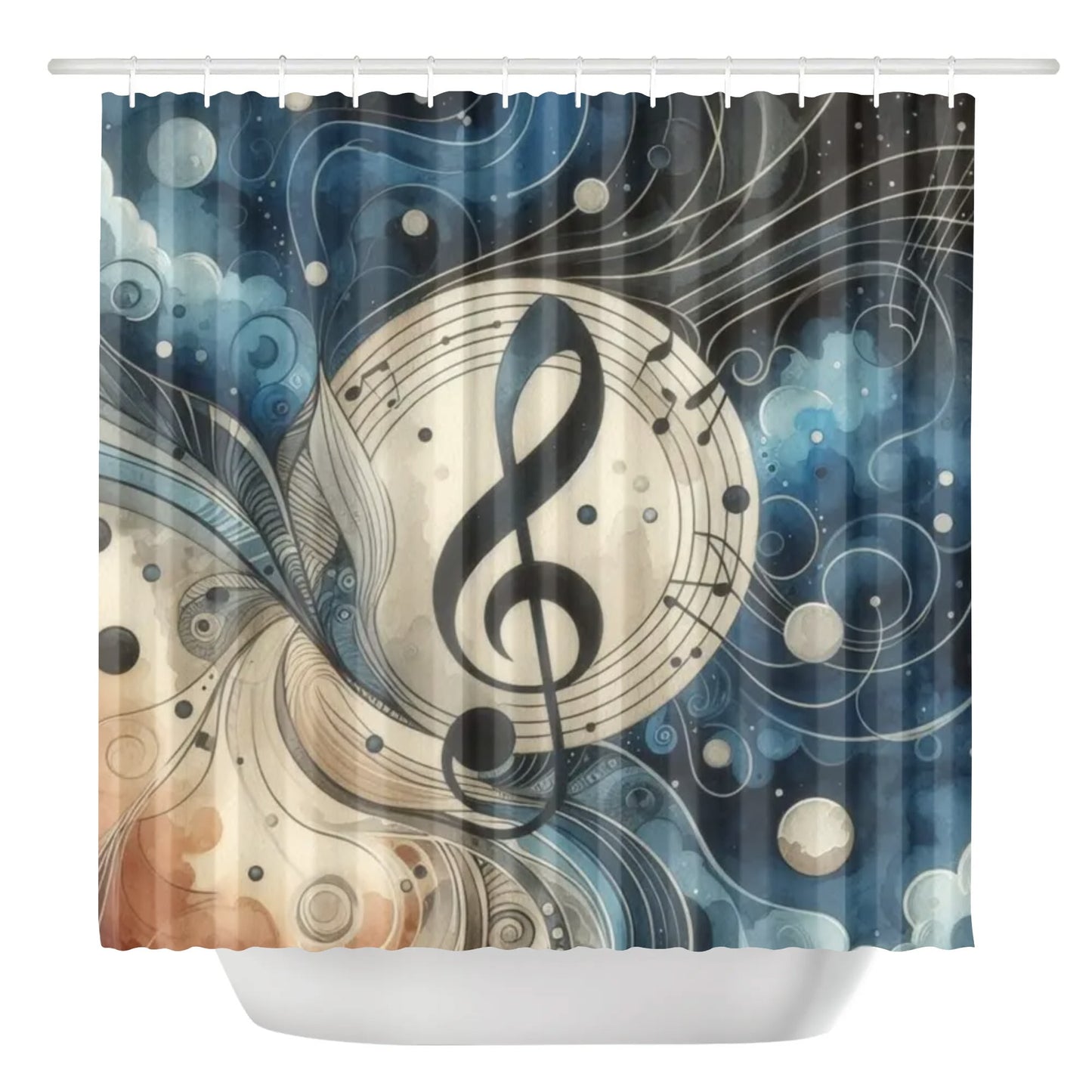 Billowing Blue Treble Clef Shower Curtain