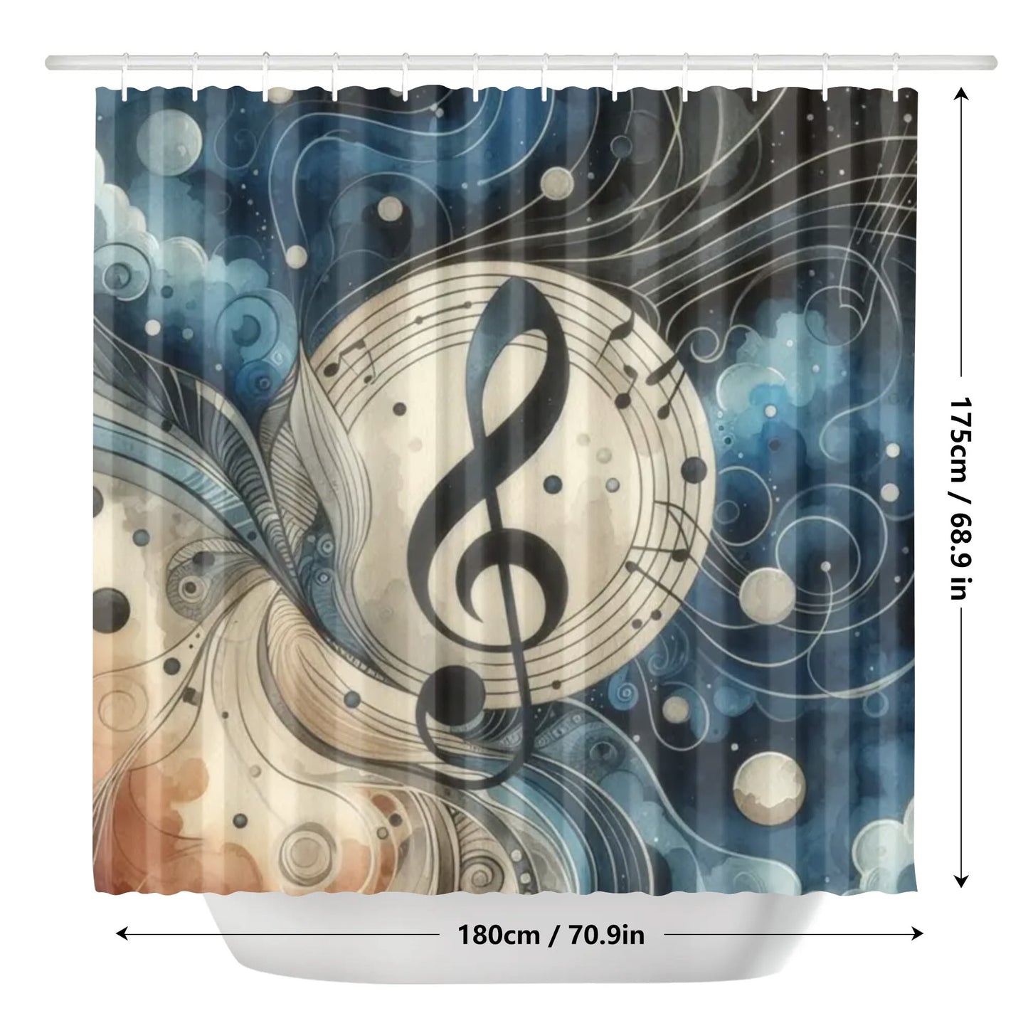 Billowing Blue Treble Clef Shower Curtain