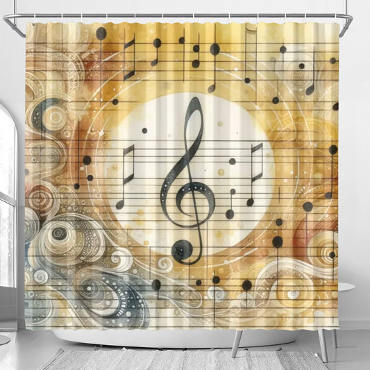 Golden Yellow Musical Notes Shower Curtain