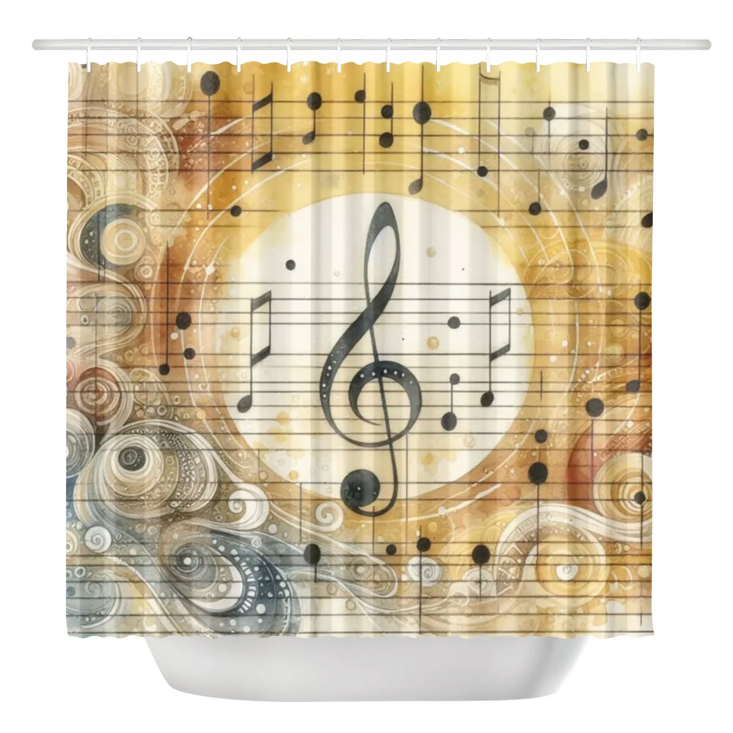 Golden Yellow Musical Notes Shower Curtain