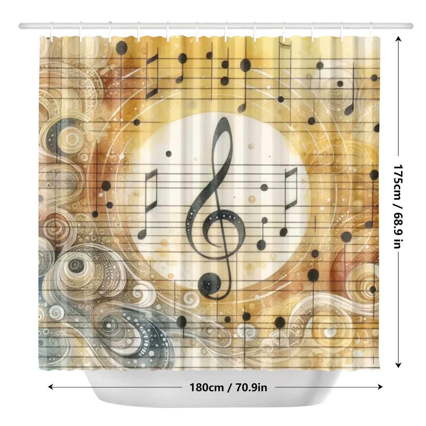 Golden Yellow Musical Notes Shower Curtain