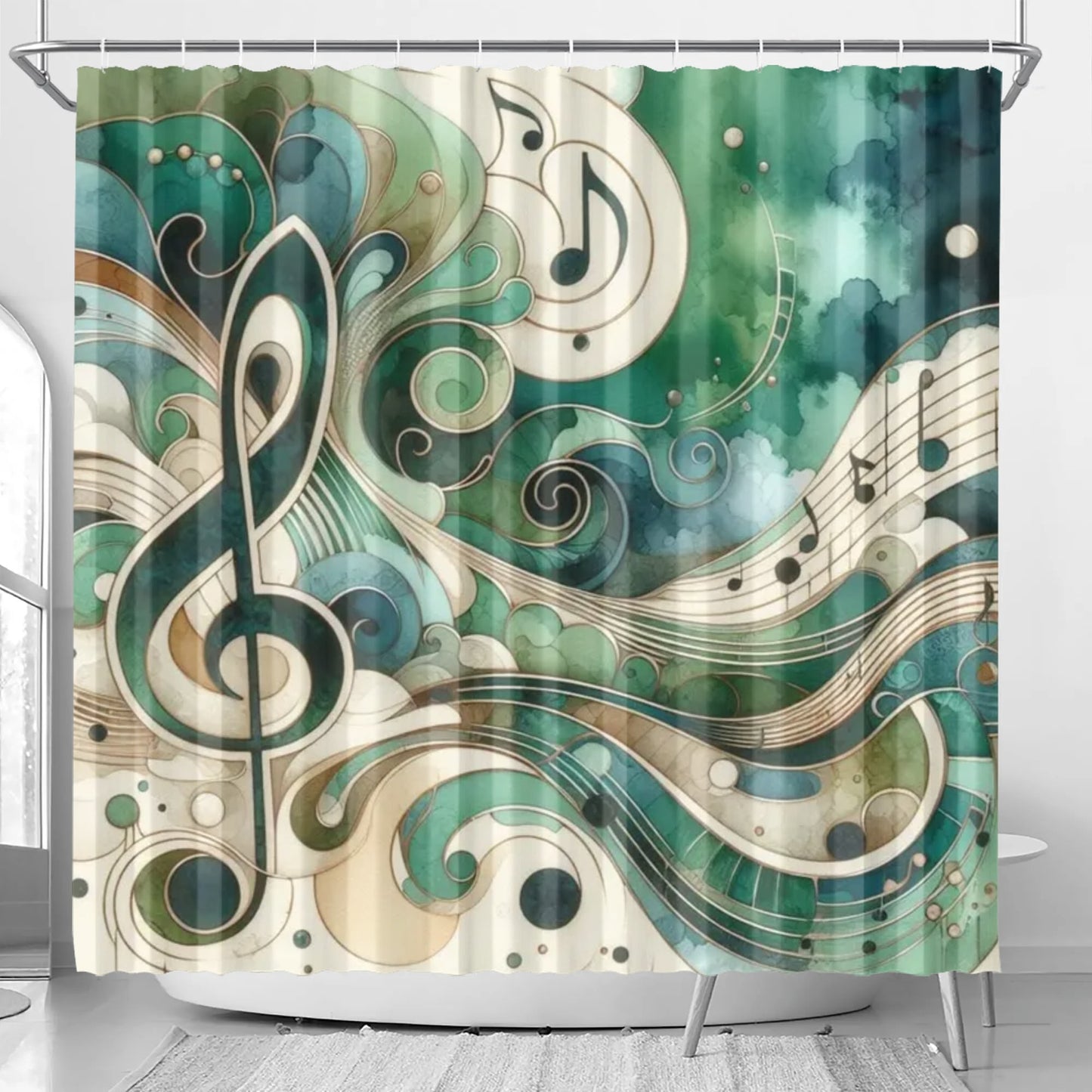 Emerald Jade Treble Clef Shower Curtain