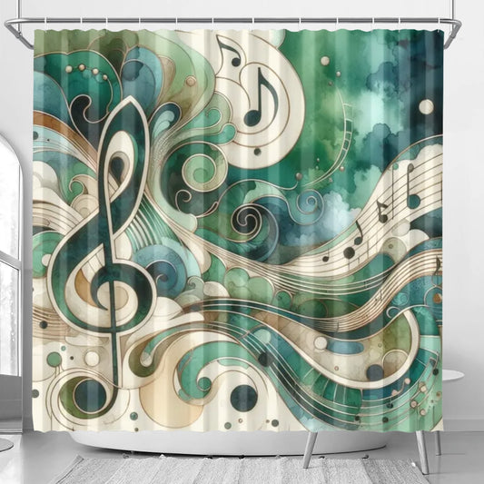 Emerald Jade Treble Clef Shower Curtain