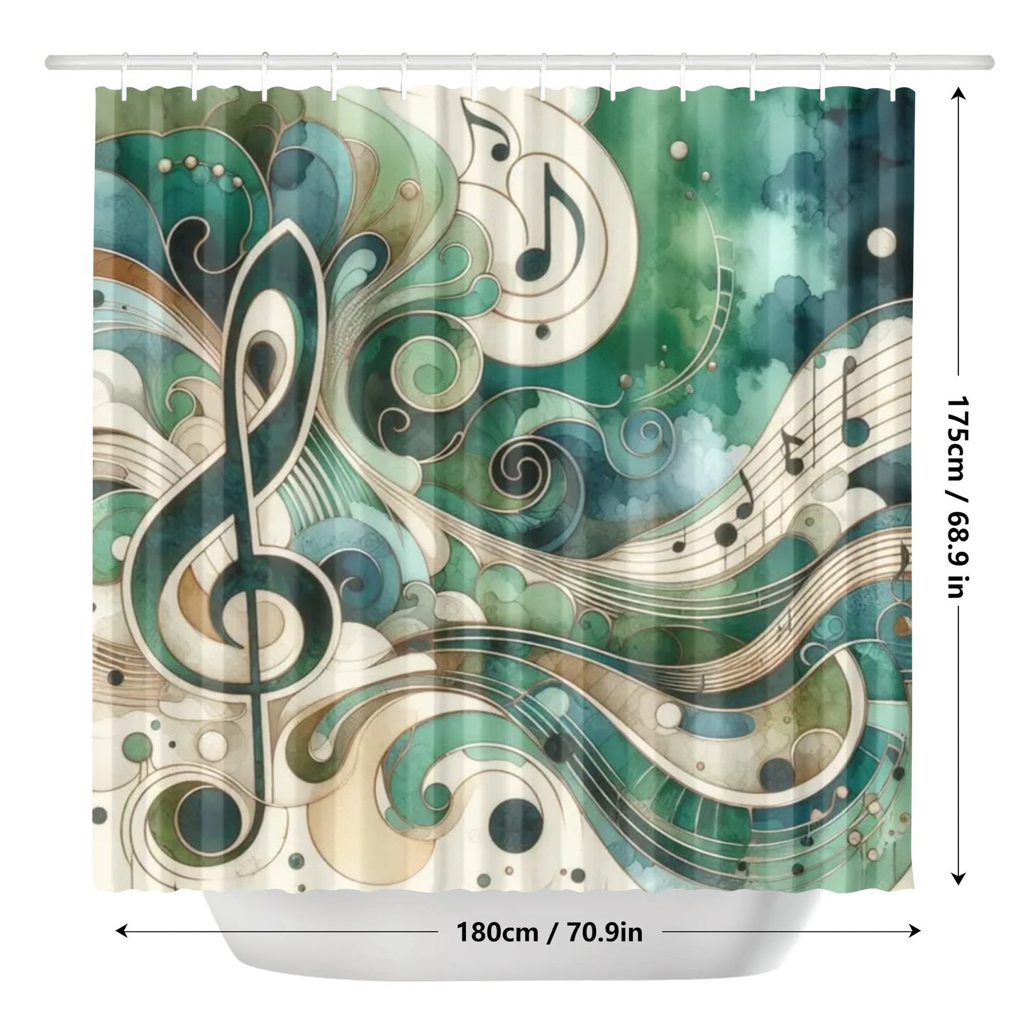 Emerald Jade Treble Clef Shower Curtain