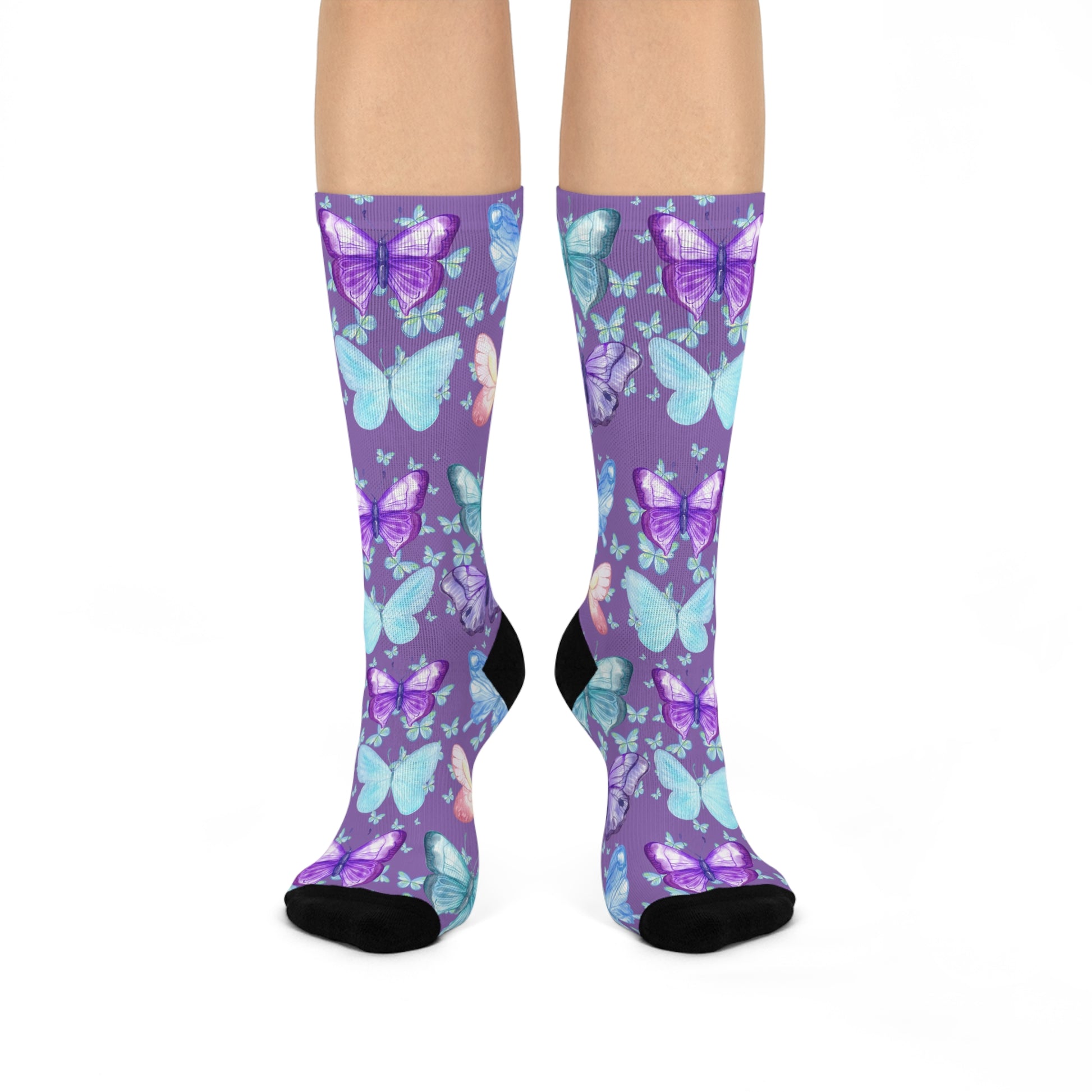 Pastel Butterfly Cushioned Crew Socks - Soft Colorful Footwear - Misfit Marketing Design Studios