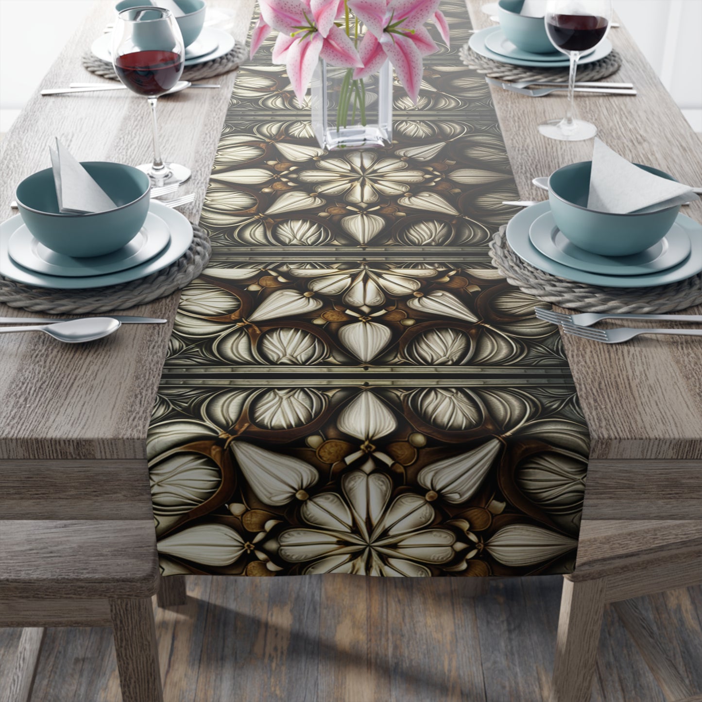 Ivory Art Deco Pattern Table Runner