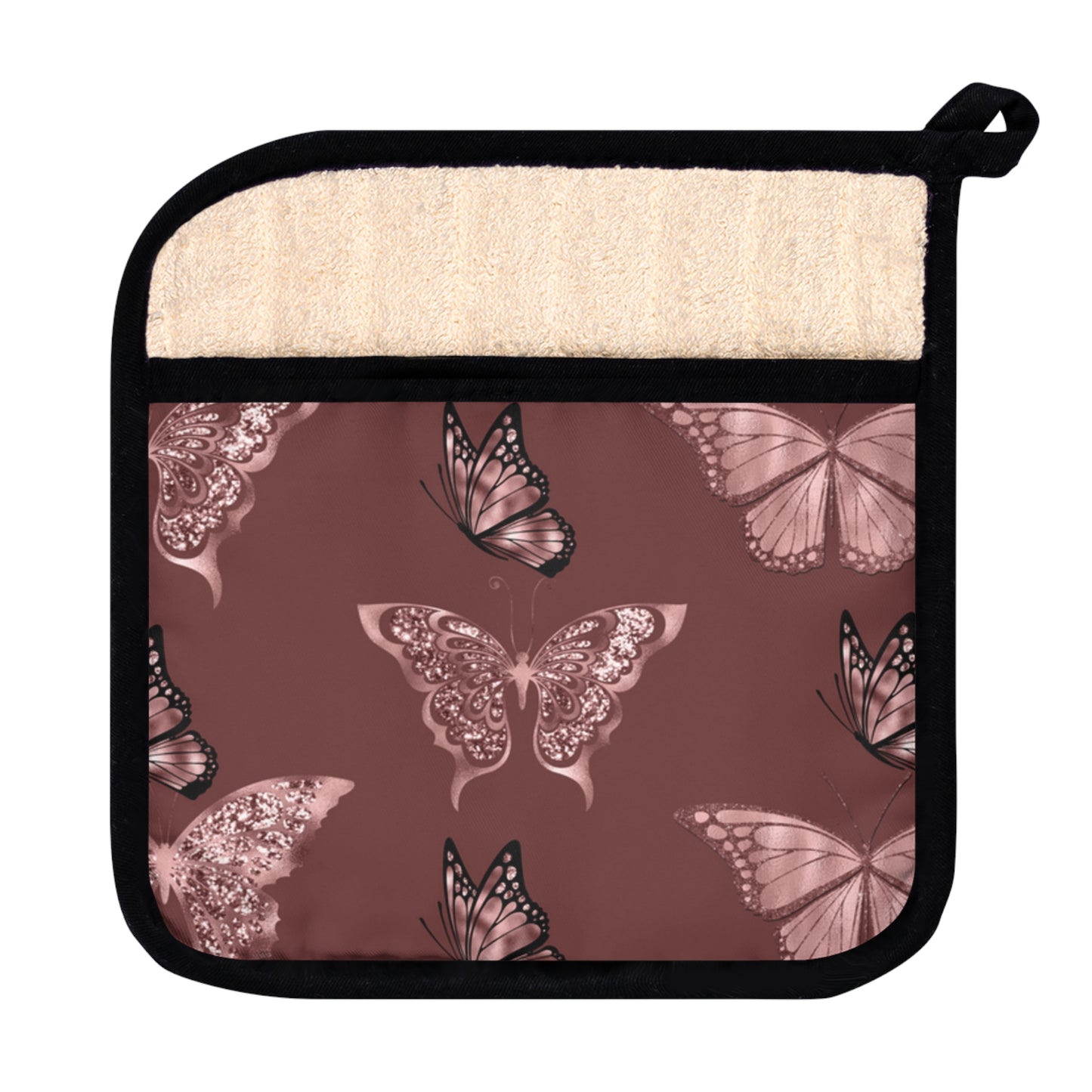 Medium Butterfly Rose Pot Holder with Pocket - Beautiful and Functional Kitchen Accessory - Misfit Marketing Design Studios