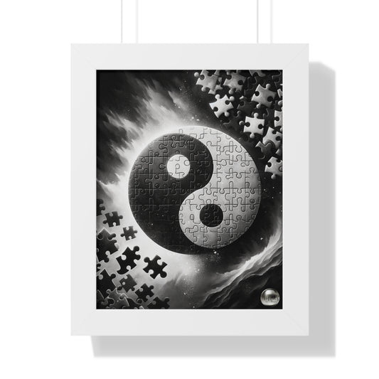 Yin Yang Interconnected Puzzle Pieces - Framed Vertical Poster  Home Decor - Misfit Marketing Design Studios