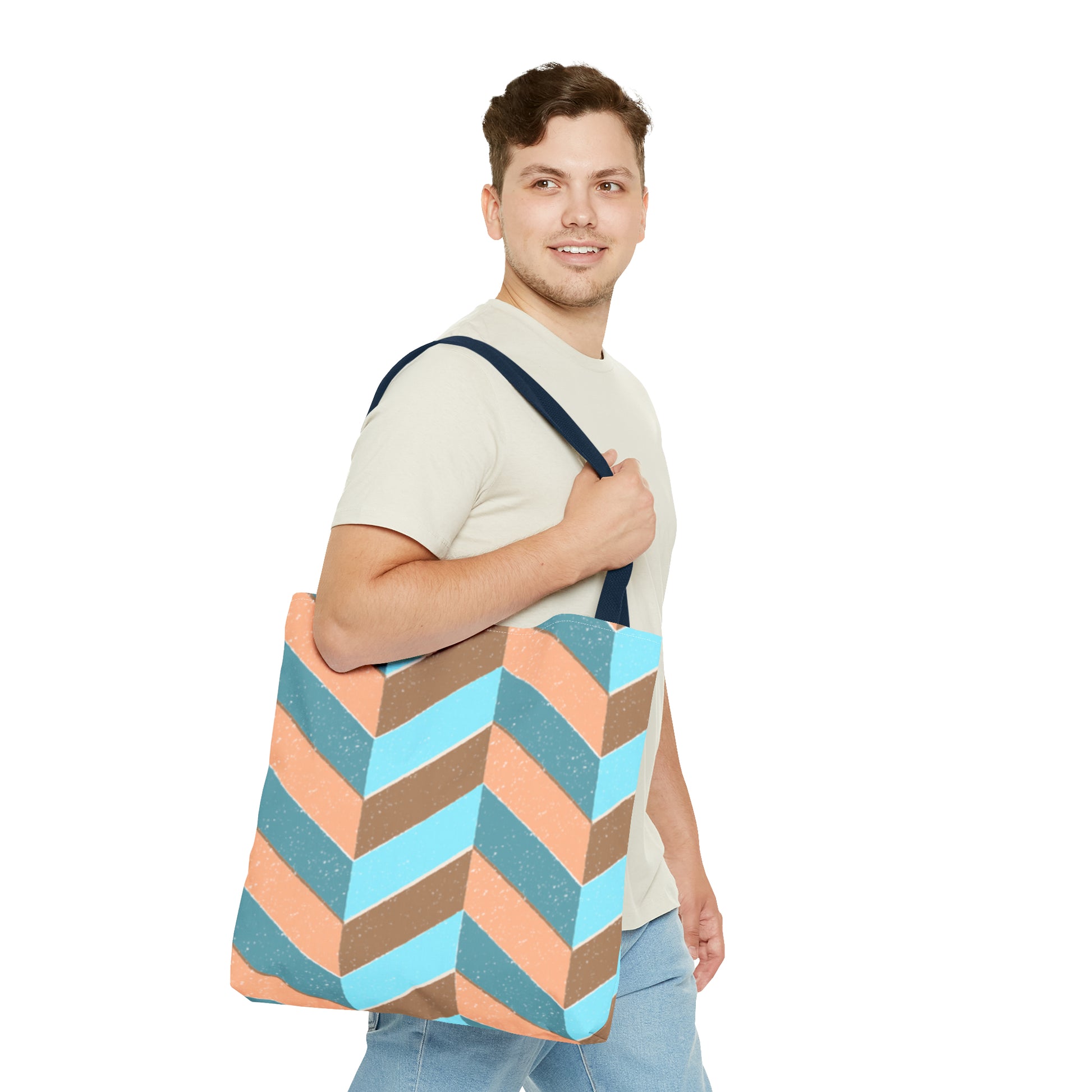 Misty Cyan Chevron Tote Bag - Fashionable and Functional - Misfit Marketing Design Studios