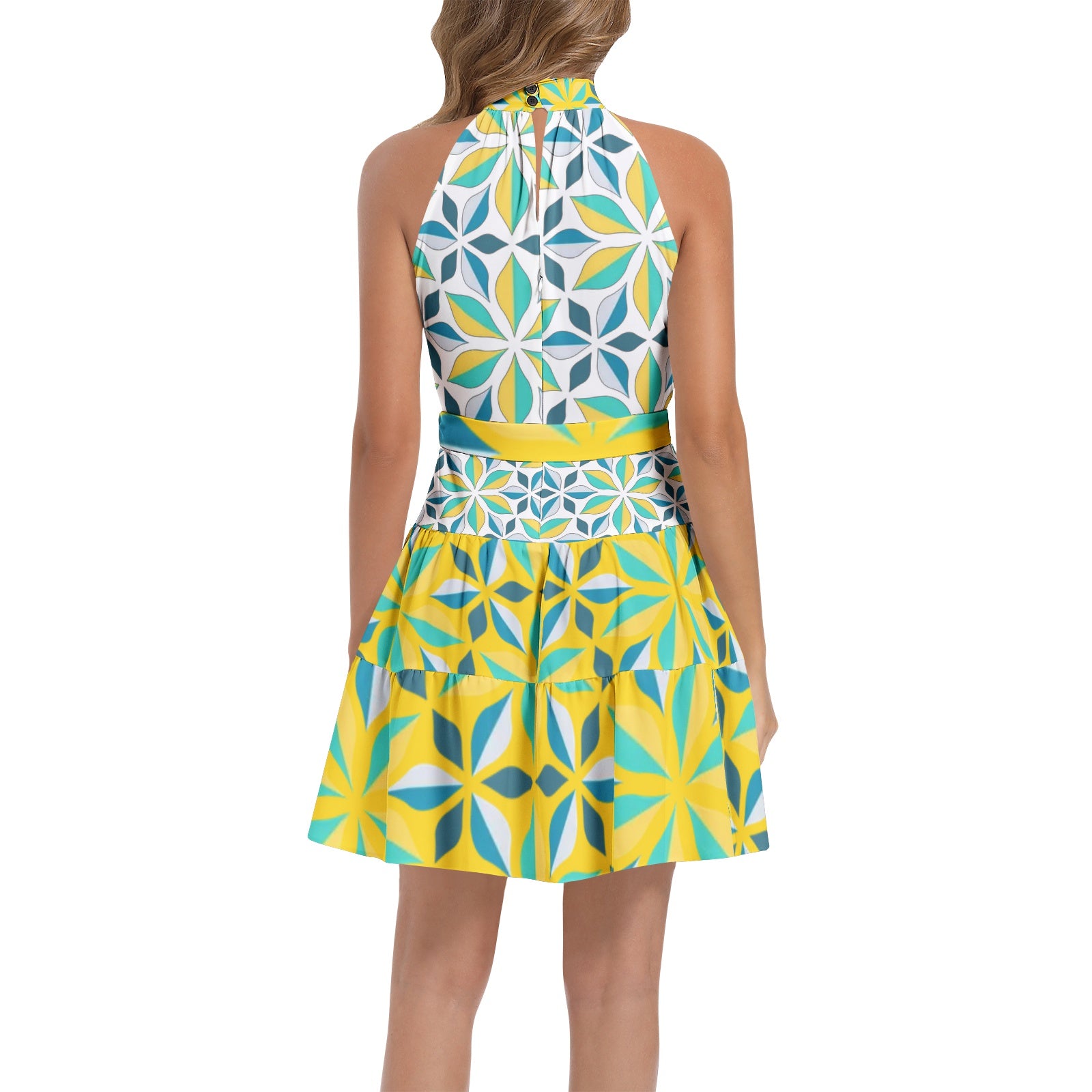 Floral Halter Dress with Ruffle Hem and Belt - Perfect for Summer - Misfit Marketing Design Studios