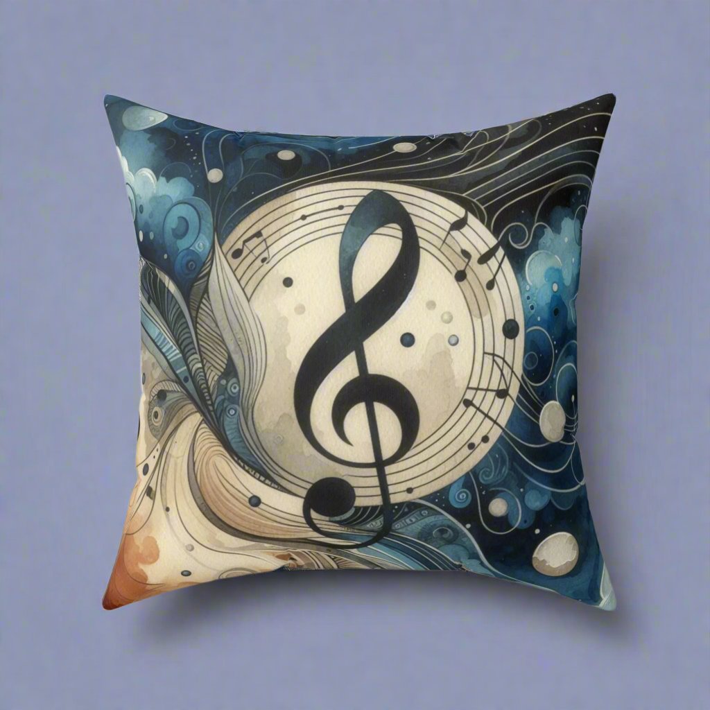 Double sided Dual Color Faux Suede Musical Notes Square Pillow