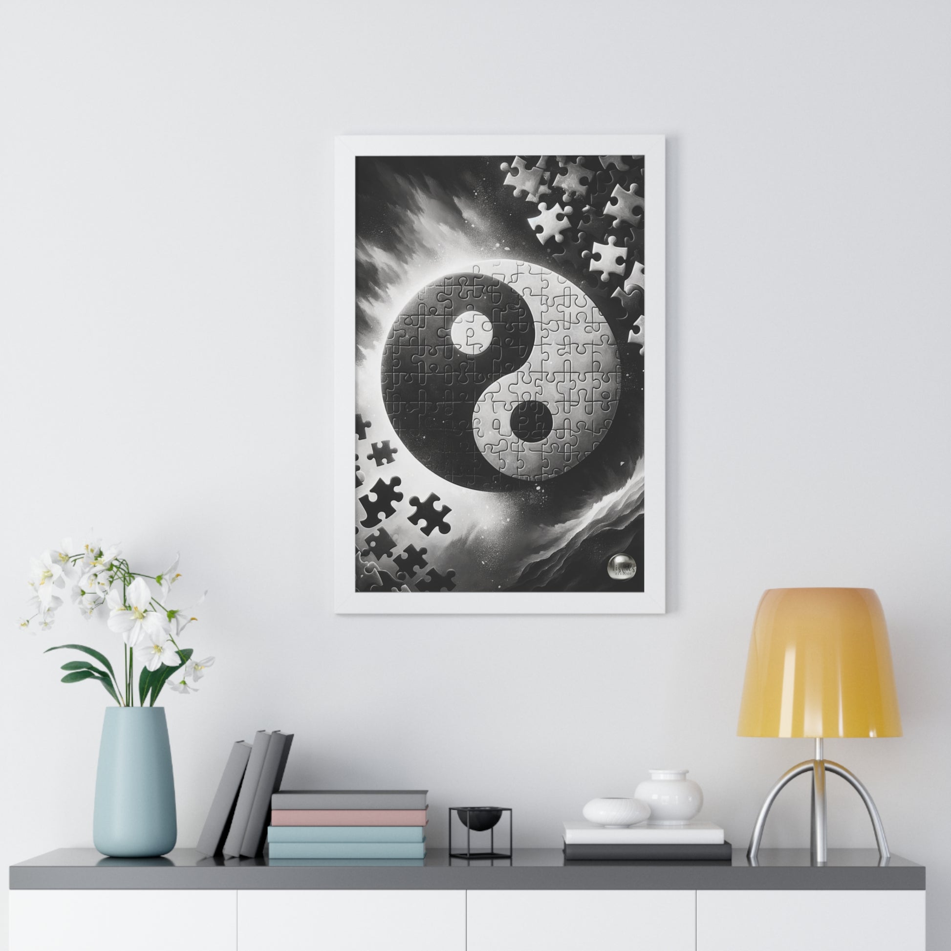 Yin Yang Interconnected Puzzle Pieces - Framed Vertical Poster  Home Decor - Misfit Marketing Design Studios