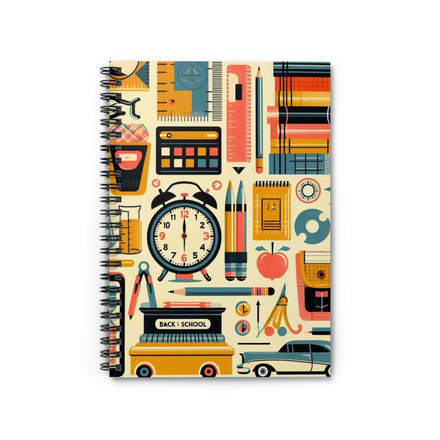 Back To School 1950s Supplies Spiral Notebook - Ruled Line