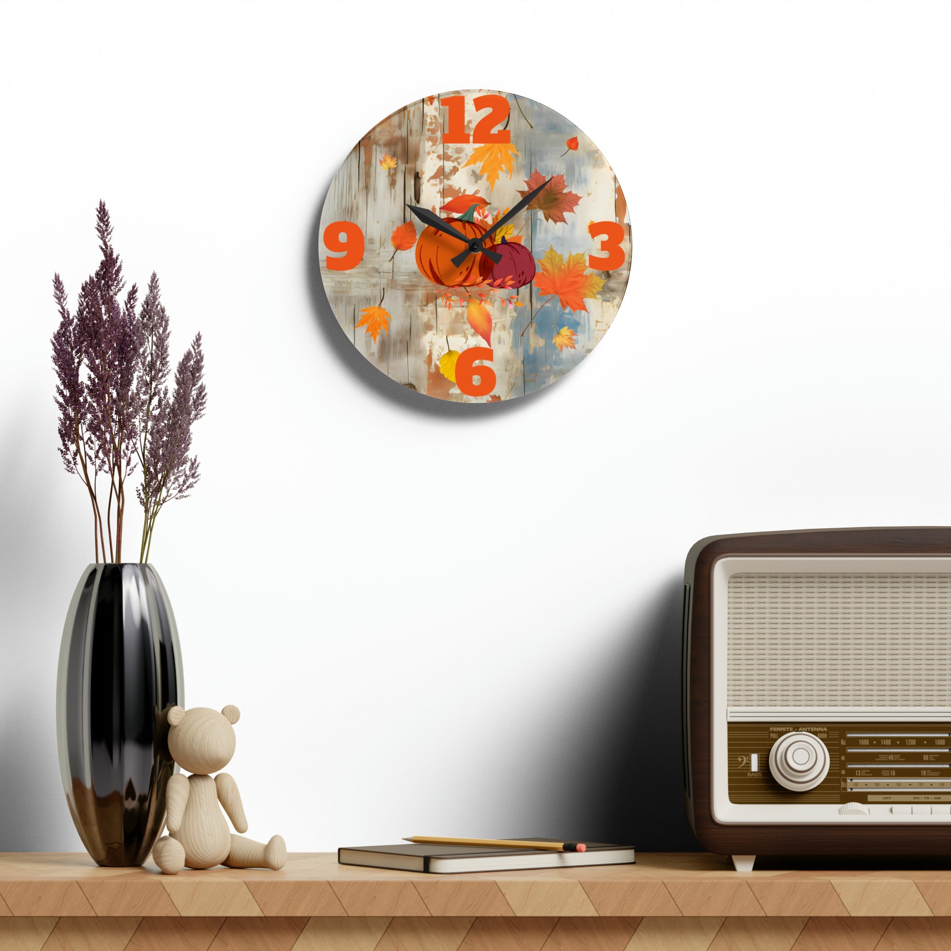 Autumn Pumpkins Acrylic Wall Clock - Misfit Marketing Designs