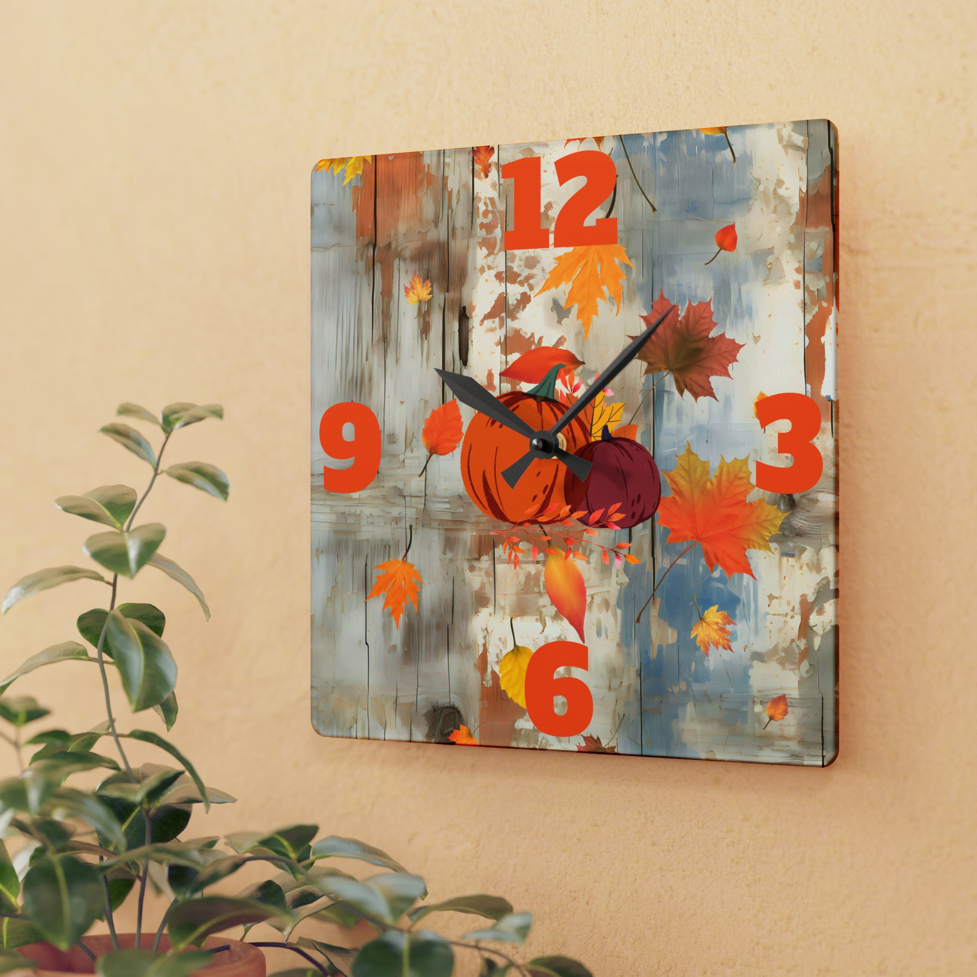 Autumn Pumpkins Acrylic Wall Clock - Misfit Marketing Designs