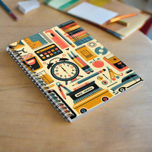 Back To School 1950s Supplies Spiral Notebook - Ruled Line