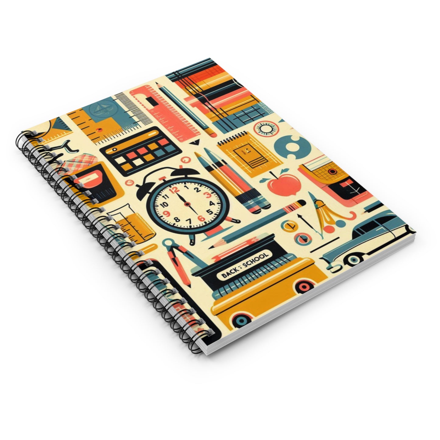 Back To School 1950s Supplies Spiral Notebook - Ruled Line