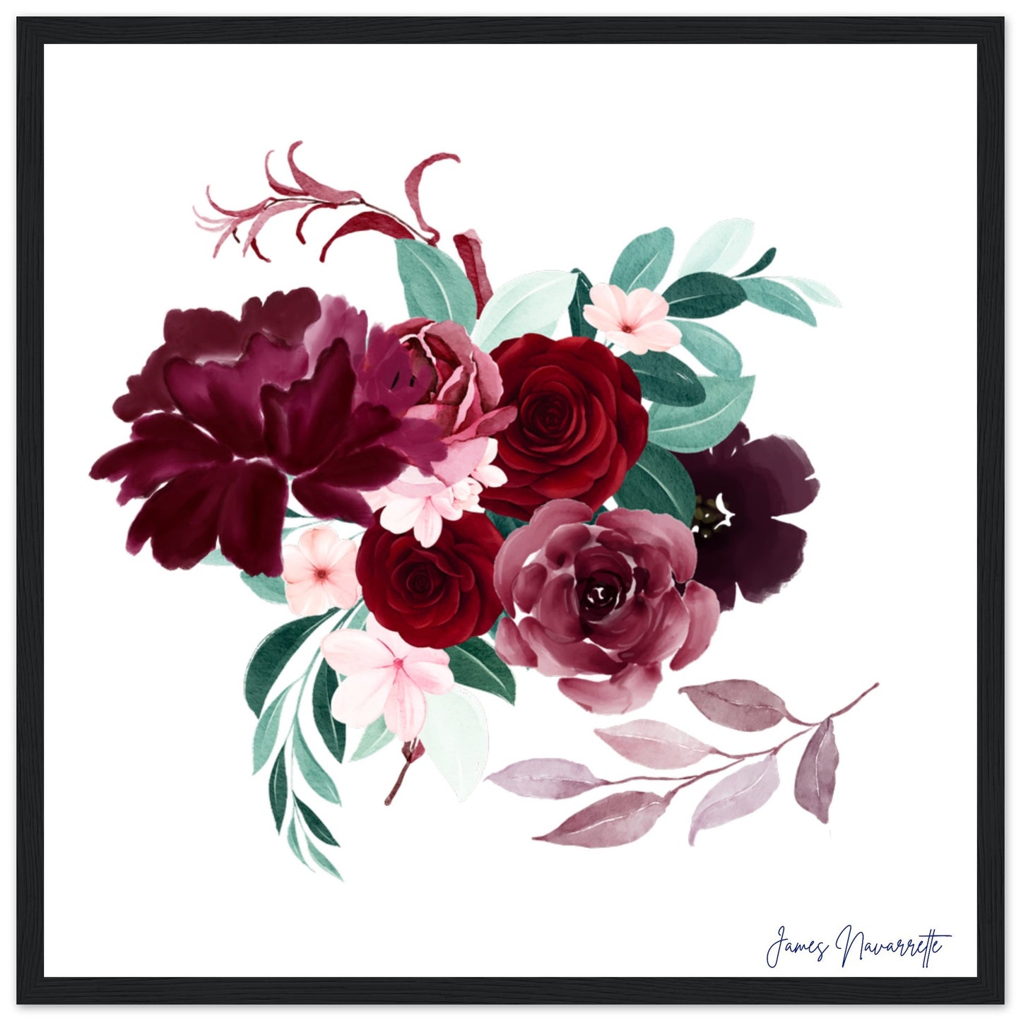 Burgundy Floral Premium Framed Print - Elegant Home Decor - Misfit Marketing Design Studios