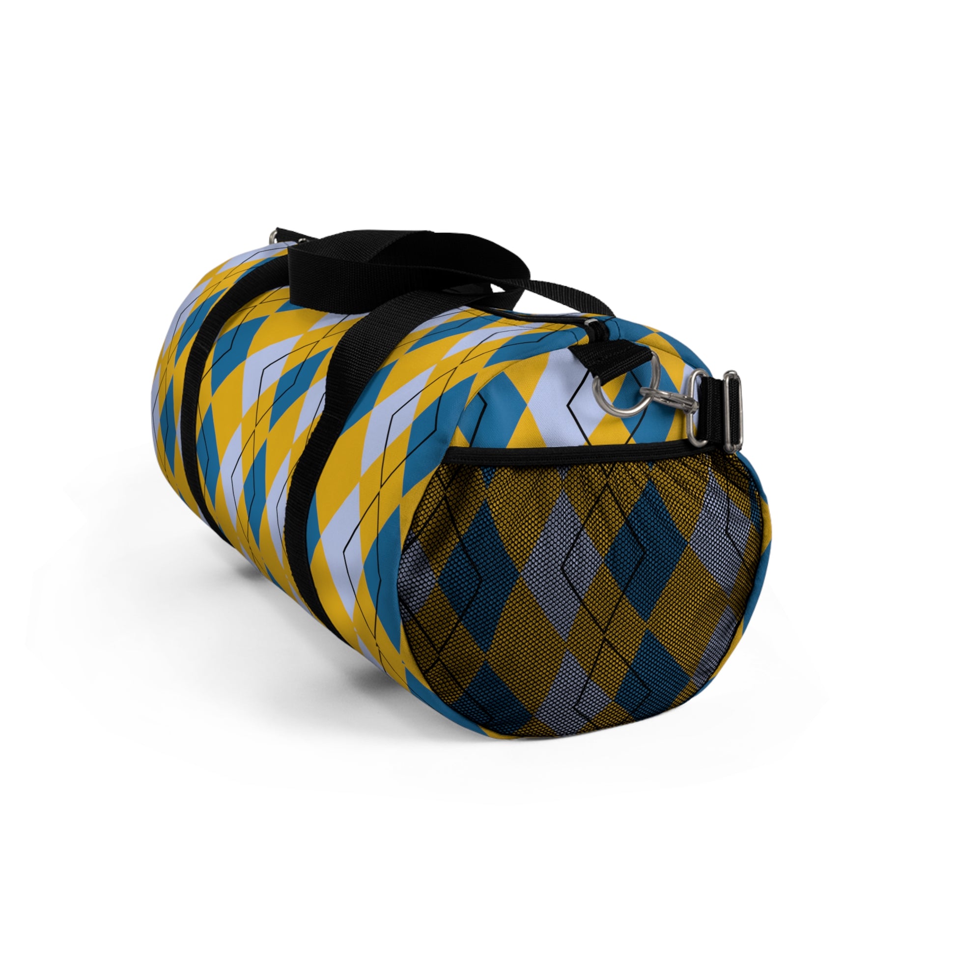 Yellow Argyle Spring Duffel - Perfect for Gym and Travel - Lightweight and Durable - Misfit Marketing Design Studios